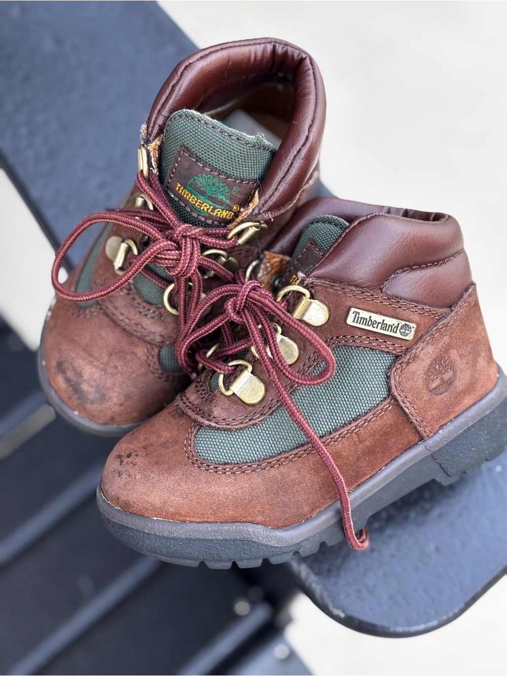 Timberland Kids Brown & Green Lace-Up Leather Boots